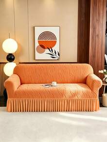 1 Buah Sarung Sofa Anti Debu dan Anti Hewan Peliharaan Model Rok Jacquard Bergelombang, Desain Bergelombang 3D Timbul yang Mewah, Warna Oranye Cerah, Cocok untuk Sofa 1/2/3/4 Dudukan, Kain Bulu Lembut, Sepanjang Musim - oranye - View 5