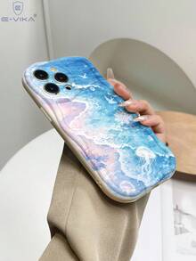 1件時尚貝殼與海星亮面印花加厚防摔手機殼，相容於 Apple 系列與系列 - 藍色 - 查看 3