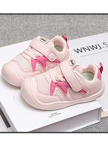 1 Pair Baby Breathable Mesh Hook & Loop First Walker Shoes, Anti-Collision Toe, Non-Slip Soft Sole, Unisex Casual Shoes, All Season - Pink - View 3