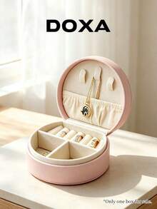 DOXA Mini Portable Leather Jewelry Box With Handle, Travel Ring Necklace Earrings Storage Organizing Box - Pink - View 6