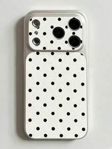 1pc Large Window Full Screen Black Polka Dot Phone Case, White Quickly Changes To Lychee Texture, Suitable For 13/14/15/16/17 PRO PROMAX PLUS And Other Full Coverage Large Window Phone Cases - White - View 2