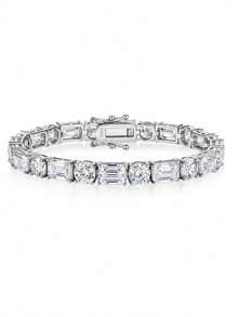 Besthing 1pc S925 Sterling Silver 19.8CT Moissanite Tennis Bracelet, Rectangular And Round Diamonds Alternating, Chic Luxury Style, Evening Party Anniversary Gift Jewelry - Silver - View 4