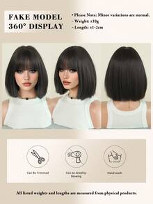 NAMM Wig Bob Pendek Lurus Cokelat Gelap 12 Inci Elegan dengan Poni, Wig Serat Sintetis Tahan Panas yang Lucu, Modis, dan Alami untuk Pemakaian Sehari-hari dan Pesta Wanita - Hitam Coklat - View 6