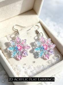 2D Iridescent Snowflake Dangle Earrings, Acrylic Material, Blue & Pink Iridescent Winter Christmas Earrings, Exquisite Gift - Iridescent Snowflake - View 7