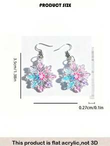 2D Iridescent Snowflake Dangle Earrings, Acrylic Material, Blue & Pink Iridescent Winter Christmas Earrings, Exquisite Gift - Iridescent Snowflake - View 4