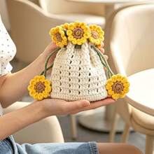 Wardrobe Storage/Accessory Storage/Jewelry Hanging Bag/Handmade Woven/Sunflower Design/Coin Purse/Card Holder/ID Card Holder/Earphone Case/Storage Organizer Bag/Hanging Storage Bag/1pc,Travel Essential - Multicolor - View 4
