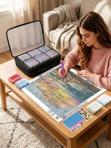 New Transparent Large-Capacity Storage Bag For Diamond Painting, 2-In-1 Diamond Painting Tray And Storage Set, 64 | Point-Holding Beads Alignment Trays, Including Numbered Stickers. - A - View 6