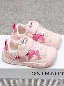 1 Pair Baby Breathable Mesh Hook & Loop First Walker Shoes, Anti-Collision Toe, Non-Slip Soft Sole, Unisex Casual Shoes, All Season - Pink - View 5