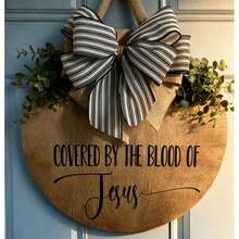 Covered By The Blood Of Jesus Sign, Artificial Wood Religious Housewarming Gift With Door Hanging Decoration, Suitable For Home Decor, Front Door Scripture Display, Church Or Home Entrance Prayer Reminder, Faith-Based Design, Handmade Appearance, Faith-Based Gift - Multicolor - View 3