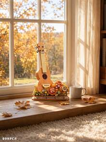 1125片藍色吉他積木模型，桌面家居裝飾，成人DIY挑戰組裝玩具，音樂愛好者收藏展示模型，音樂家節日禮物，海洋風花卉吉他積木套裝 - 彩色 - 查看 4