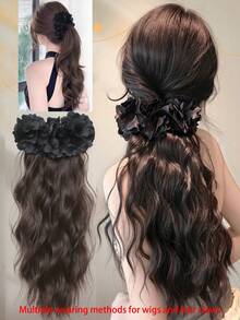 Women's Long Wavy Curly Ponytail Hair Extension With Banana Clip And Flower Clip, Premium Clip-In Ponytail Piece - Multicolor - View 14
