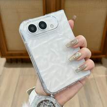 奢華極簡水波紋透明手機殼，相容 iPhone Duo，後蓋折疊翻蓋手機殼，中性防摔保護殼 - 無色 - 查看 12