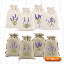 CARRIECUR 8/16/24/32Pcs Lavender Burlap Drawstring Bags, 8 Assorted Floral Designs Linen Sacks With Drawstring, Natural & Cream Color Reusable Sachet Pouches For Lavender Sachets, Wedding Favors, Jewelry Gift, Aromatherapy & Party Supplies - View 9