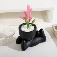 1/3pcs Artificial Succulent Plants, Single Small Human-Shaped Succulent Potted Plant, 3 Styles Available, Black Pot, Cartoon Design, PP Material, PE Material, Green, Desktop Decoration, Home Decor, Garden Decoration, School, Valentine's Day Gift, Dorm, Office Decoration - Black - View 10
