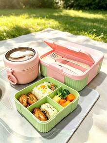 SEAL LOCK 3pcs Lunch Box Set, Lunch Box, Convenient Bento Box With Built-In Utensils, Girl Series Pink Lunch Box, Outdoor Food Carrying Container, Office Worker And Student Lunch Box - Pink - View 7