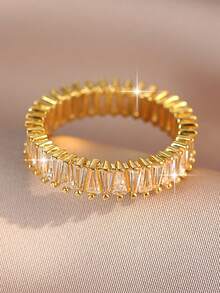 Bộ 5 nhẫn nữ thời trang hình học màu vàng, nhẫn đồng đính đầy đá Cubic Zirconia sang trọng, phù hợp cho đính hôn, Halloween và trang trí hàng ngày - Vàng - Xem 10