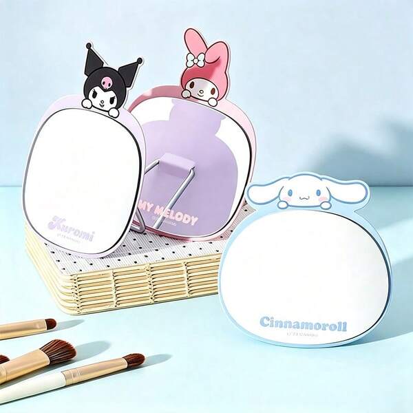 Miniso Cermin Meja Mini Logam Sanrio IP, Cermin Rias Kompak Kartun, Portabel untuk Merias Wajah, Hiasan Meja untuk Asrama, Bingkai Logam yang Indah (1 Buah)