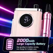 LUYAO Electric Nail Drill File Professional 45000 RPM, Rechargeable Electric Nail File Machine Kit For Acrylic Gel Nails Polishing Removing, Portable Cordless Efile With Gold Bits At Salon Home - Pink - View 3