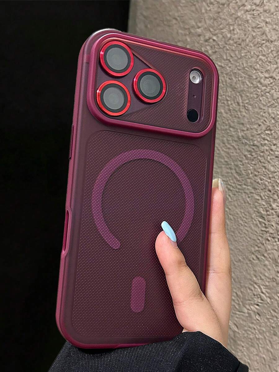 1pc Matte Magnetic Non-Slip 3D Polka Dot Semi-Transparent Phone Case, Compatible With IPhone 18 17 Pro Max 16 15 14 13 12 11 Pro Max, Full Coverage Button Transparent Wireless Charging Phone Case - Plum - View 1