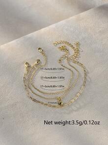 Nooxian 3pcs/Set Classic Daily Copper Zirconia Sun Pendant Ring Buckle Bead Chain Mixed Layered Bracelet Set For Women (Random Number Of Chain Ring Buckles) - Yellow Gold - View 5