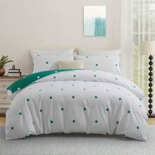 Soft Brushed Microfiber Duvet Bedding Set Wave Pattern For Household Bedroom - Green and White Dotted - View 2
