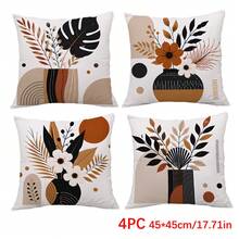 4pcs Abstract Vase & Plant Pattern Throw Pillow Covers, Single-Sided Printed Zipper Closure Cushion Covers, 45*45CM Pillow Covers Suitable For Home Bedroom Living Room Sofa Decoration, Decorative Cushion Covers Holiday Gift, Pillow Insert Not Included - Multicolor - View 11