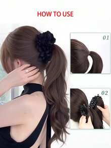 Women's Long Wavy Curly Ponytail Hair Extension With Banana Clip And Flower Clip, Premium Clip-In Ponytail Piece - Multicolor - View 3