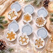 6pcs Snowflake Silicone Resin Molds Set, 6 Styles Hanging Tag Resin Casting Molds With Hole For Epoxy Resin, Aroma Stone, Wax Soap, Candle, DIY Xmas Tree Pendant Winter Holiday Decorations - Snowflake - View 1