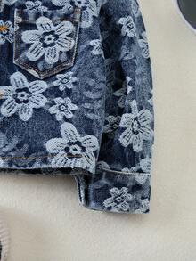 Baby Girls Spring Autumn Floral Print Denim Jacket,Lapel Button Down Coat With Pockets For Daily Home Outdoor Wear New - Blue - View 7