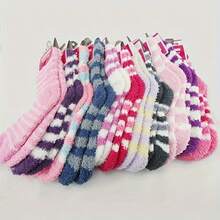 5 Pairs Women's Coral Fleece Warm Thick Socks, Autumn/Winter Novelty Style, Random Color Assortment - Multicolor - View 1