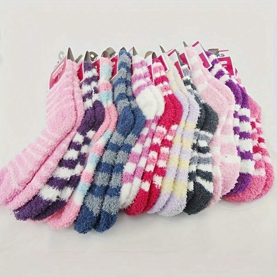 5 Pairs Women's Coral Fleece Warm Thick Socks, Autumn/Winter Novelty Style, Random Color Assortment - Multicolor - View 1