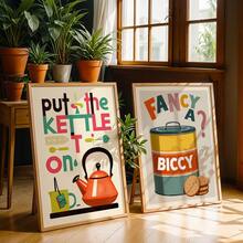 CPWAD 2pcs British Vintage Canvas Art, Retro Kitchen Text And Cookie Jar Wall Art, Mid-Century Pop Art Restaurant Decor, Unframed - 2pcs - View 5