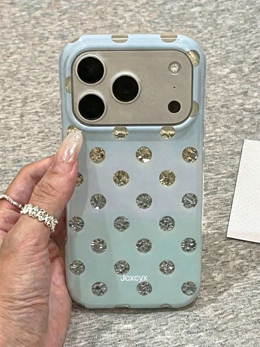Shiny Diamond Texture Polka Dot Texture Blue Green Gradient Phone Case Compatible With IPhone 18 Pro Max 18 Pro 17 Pro Max 17 Pro 17 16 Pro Max 16 Pro 16 15 Pro Max 15 Pro 14 Pro Max 14 Pro 13 12 11 Simple Anti-Drop Cover