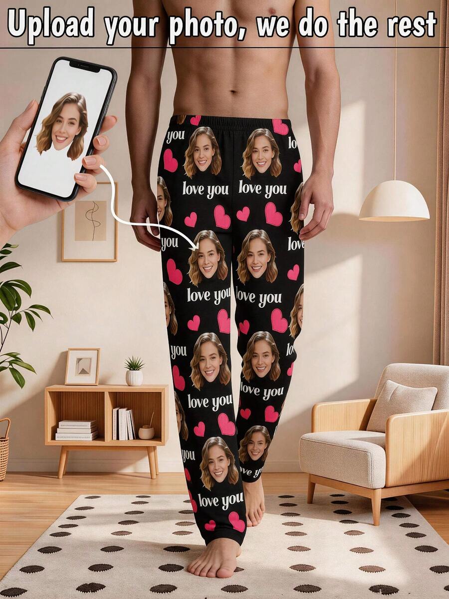 1pc Customized Printed Pajama Pants, Ideal Gift For Boyfriend Or Girlfriend, Suitable For Anniversary, Birthday And Various Holidays - Multicolor - View 1