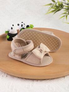 Sandal Bayi Perempuan Bermotif Garis-Garis Modis dan Serbaguna untuk Usia 0-1 Tahun, Sepatu Jalan Balita, Sepatu Bayi, Musim Semi/Musim Gugur - Aprikot - View 1