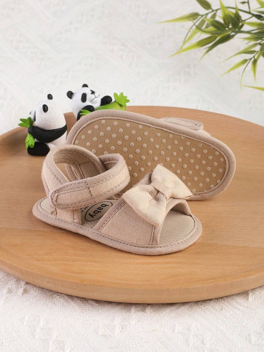 Sandal Bayi Perempuan Bermotif Garis-Garis Modis dan Serbaguna untuk Usia 0-1 Tahun, Sepatu Jalan Balita, Sepatu Bayi, Musim Semi/Musim Gugur - Aprikot - View 1