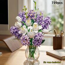 739 قطعة مجموعة بناء زهور DIY، نموذج بناء زهور اصطناعية من التوليب والياقوتية، زينة ديكور مكتب منزلي، لعبة تجميع إبداعية، هدية مثالية للذكرى السنوية وعيد الميلاد، المزهرية غير مشمولة - متعدد الألوان - مشاهدة 1