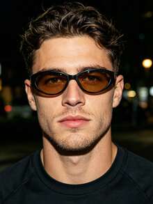 1 PC Men's Small Oval Fashion Glasses Soft Tinted Lens Lightweight Frame PC Material Casual Versatile For Outdoor Trip Driving With Glasses Box - Multicolor - View 12