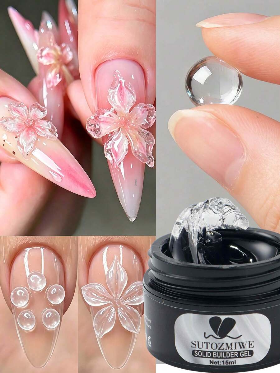 FULL BEAUTY 15ml 透明固態建構膠 不黏手 3D 雕塑美甲膠 適用花卉雕刻造型 延長甲 UV 凝膠美甲用品