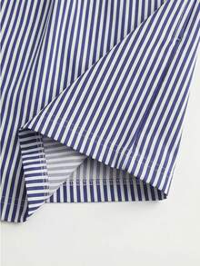 男士夏季圓領休閒背心與條紋短褲居家服套裝 - 藏蓝色 - 查看 8
