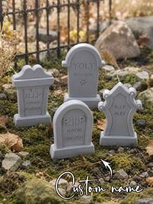 1pc Customizable Engraved Halloween Tombstone Decor, Multiple Vintage Tombstone Styles Available, Supports Custom Name, Year And Memorial Text. Realistic Stone Texture, Atmospheric, Suitable For Desktop, Window Display, Party Scene Decoration. Halloween Horror Theme Decoration, Can Be Used As Holiday Atmosphere Prop Or Pet Memorial Ornament, Creating An Immersive Dark Vintage Halloween Scene - Multicolor - View 2