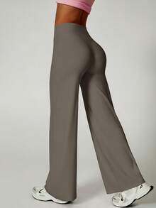 NcmRyu Women's One-Piece Solid Color High-Waisted Straight-Leg Wide-Leg Pants - Brown - View 9
