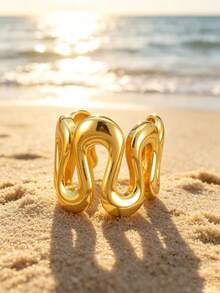 French Style Geometric Arc-Shaped Rings Suitable For Women's Daily Banquets, Parties, Ramadan, And Eid Al Fitr - Polished Raindrop Ring - View 3