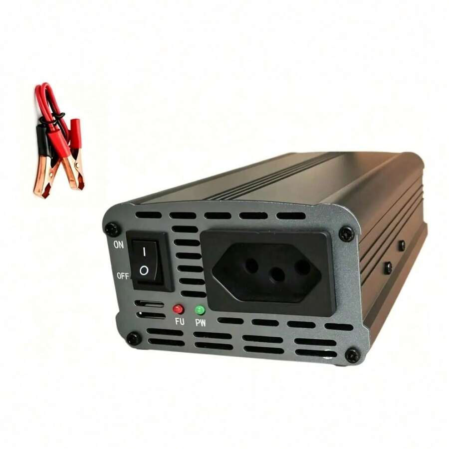 Inversor conversor de tensão 500W pico 1200W onda senoidal corrigida 12V para 110V tomada padrão brasileiro USB carregamento rápido fonte portátil para veículo acampamento energia solar emergência e uso doméstico  C - A - Visão 1
