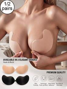 1 Pair Invisible Push-Up Bra, Strapless Backless Seamless Self-Adhesive Bra Pads, Summer Breathable Perforated Mango Cup Bra - Multicolor - View 1