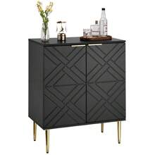 Modern Sideboard Buffet Cabinet – Black & White Storage With Adjustable Shelves, 2 Embossed Doors, Gold Metal Legs, Multipurpose For Dining, Kitchen, Living Room - Black - View 2