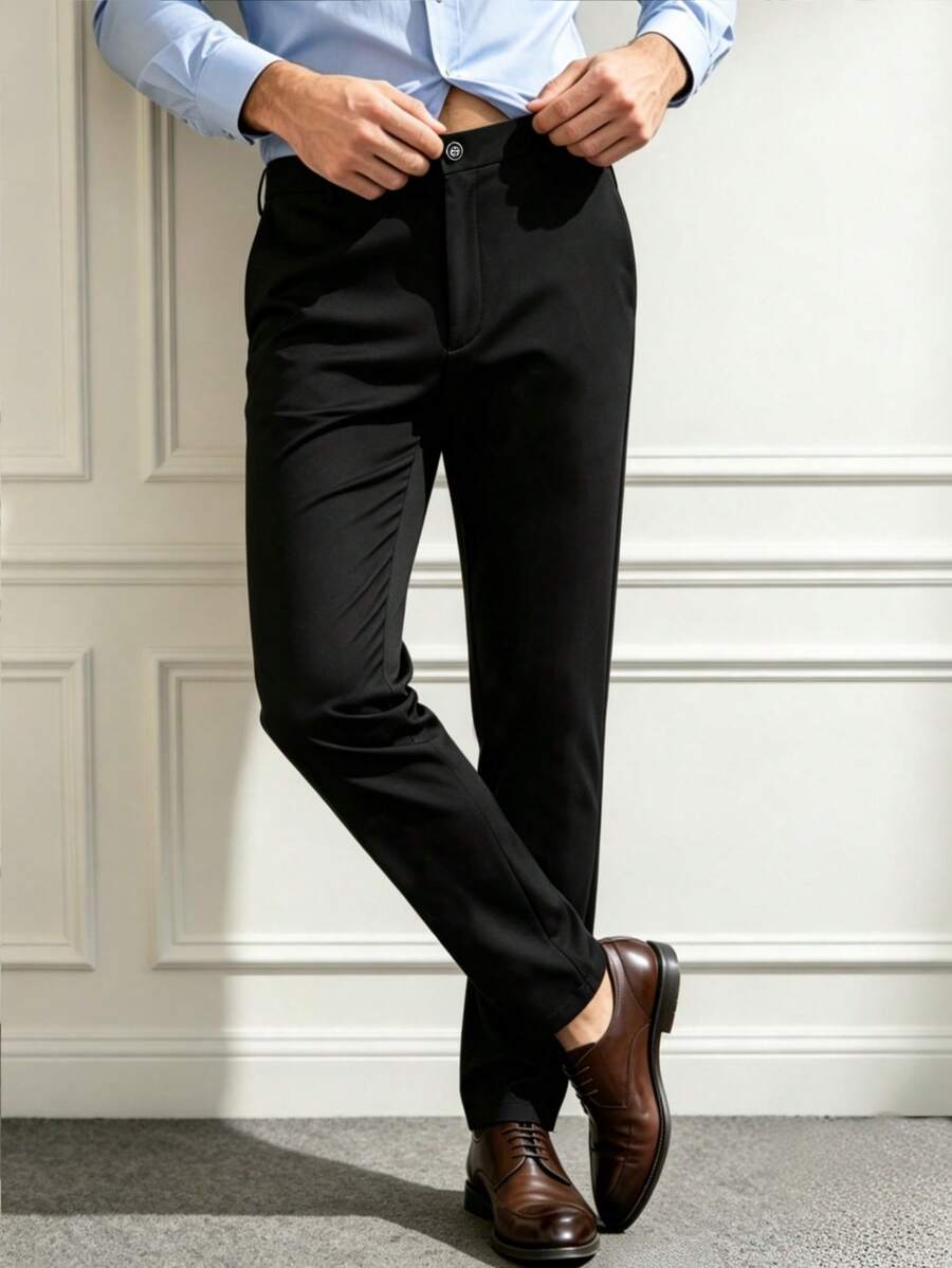 Men's All-Season Business Casual Suit Pants, Classic All-Match Versatile, Suitable For Office, Wedding, Travel - Black - View 1