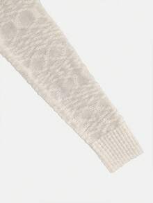 女款圓領對比字母刺繡長袖半透針織套頭上衣，秋冬春季女裝，日常穿搭舒適上衣 - 白色 - 查看 7