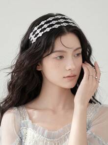 3層鋯石鑲嵌銀色金屬髮箍，新娘婚紗髮飾，奢華閃亮水鑽頭飾，適合晚禮服、派對，百搭造型 - 銀色 - 查看 6