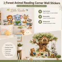Forest Animals Reading Corner Wall Decal, Jungle Style Removable Waterproof Wall Sticker, Lion Elephant Deer Learning Wall Decor, Room Decoration - Multicolor 3 - View 4